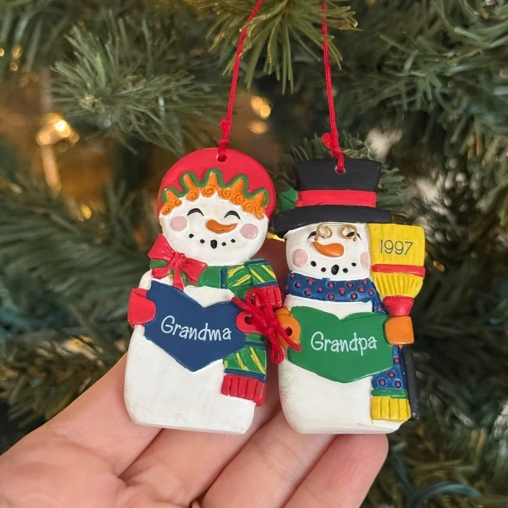 1997 Festive Snowman Grandpa & Grandma Ornament